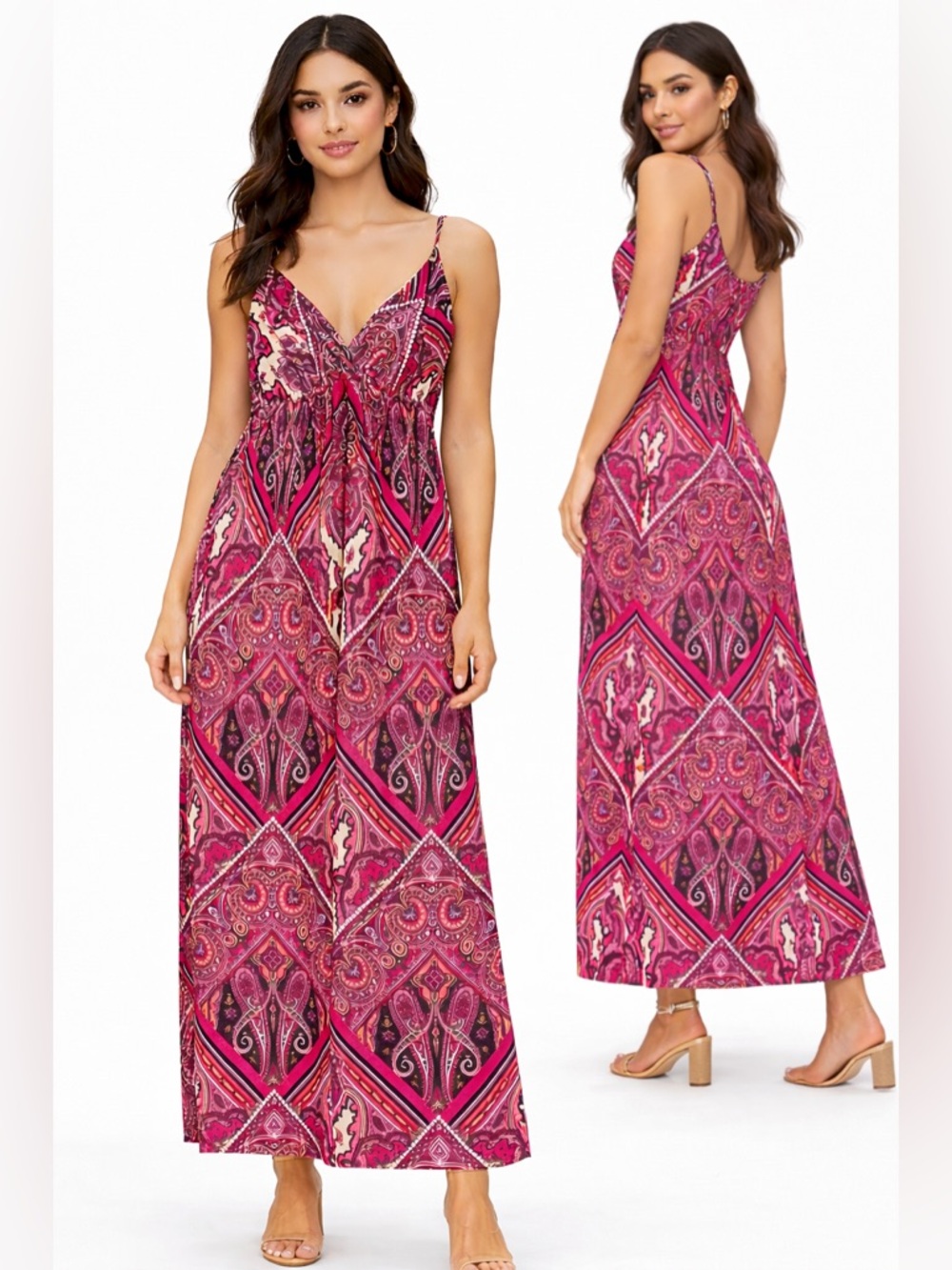 Vintage Wet Seal Y2K Paisley Maxi Dress Pink Boho Festival S‎